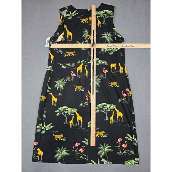 NEW Old Navy Sleeveless Animal Print Dress 1X Black Tropical Giraffe Flamingo - Picture 4 of 4
